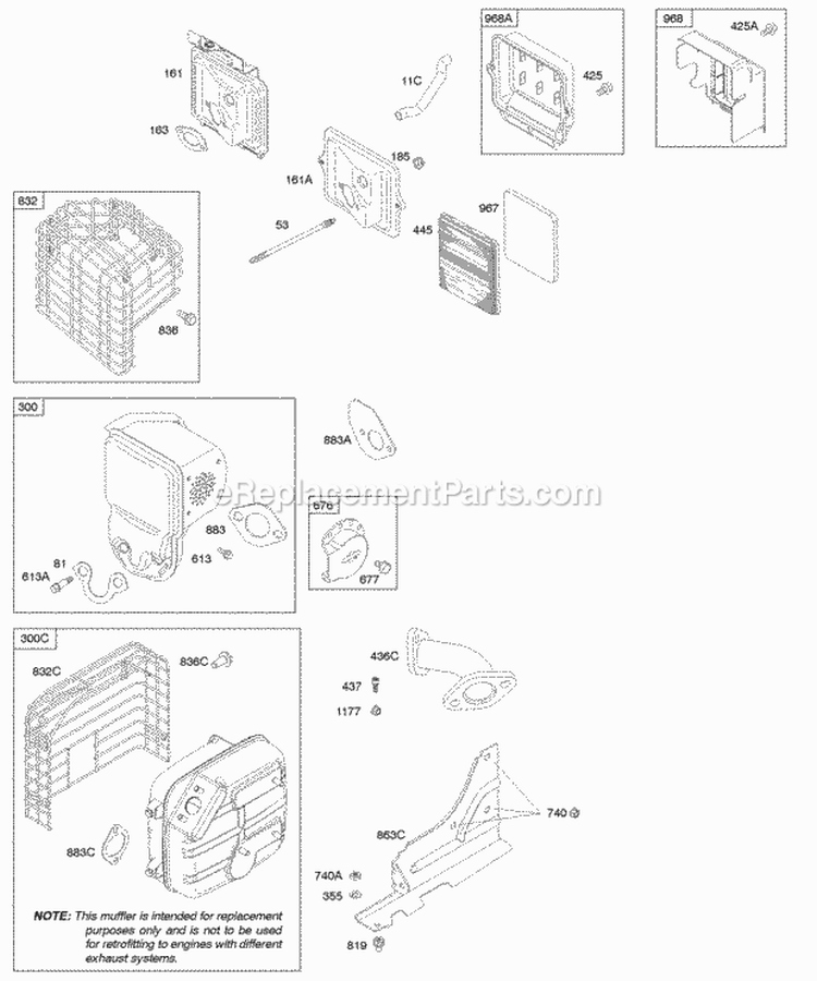 Air Cleaner Exhaust System Diagram and Parts List for 204412-0156-E1  Briggs and Stratton Engine